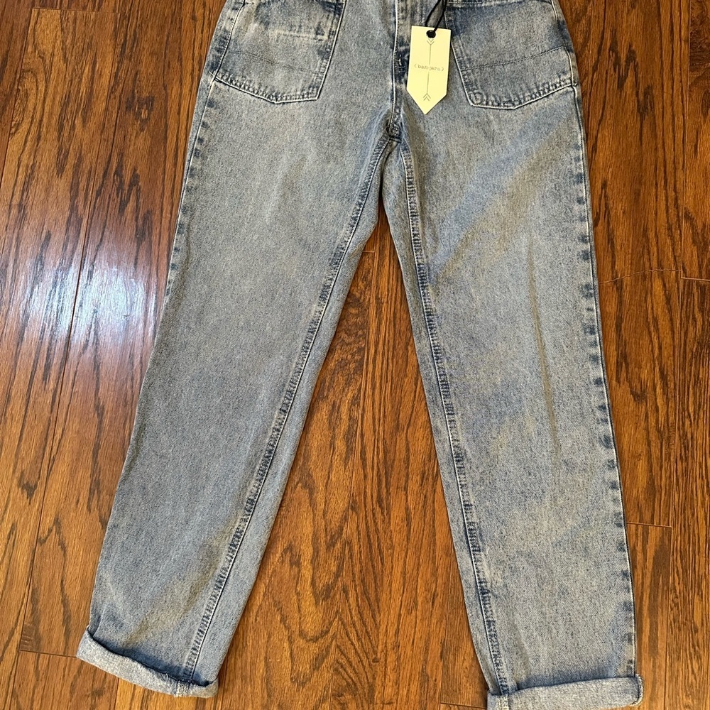Vintage Blue Straight Leg Jeans with Distressed Look